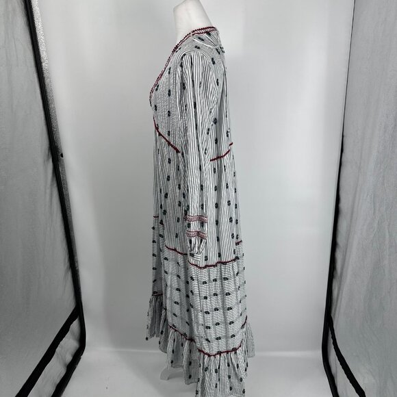 Zara Striped Embroidered Maxi Dress Size Large - Picture 7 of 11